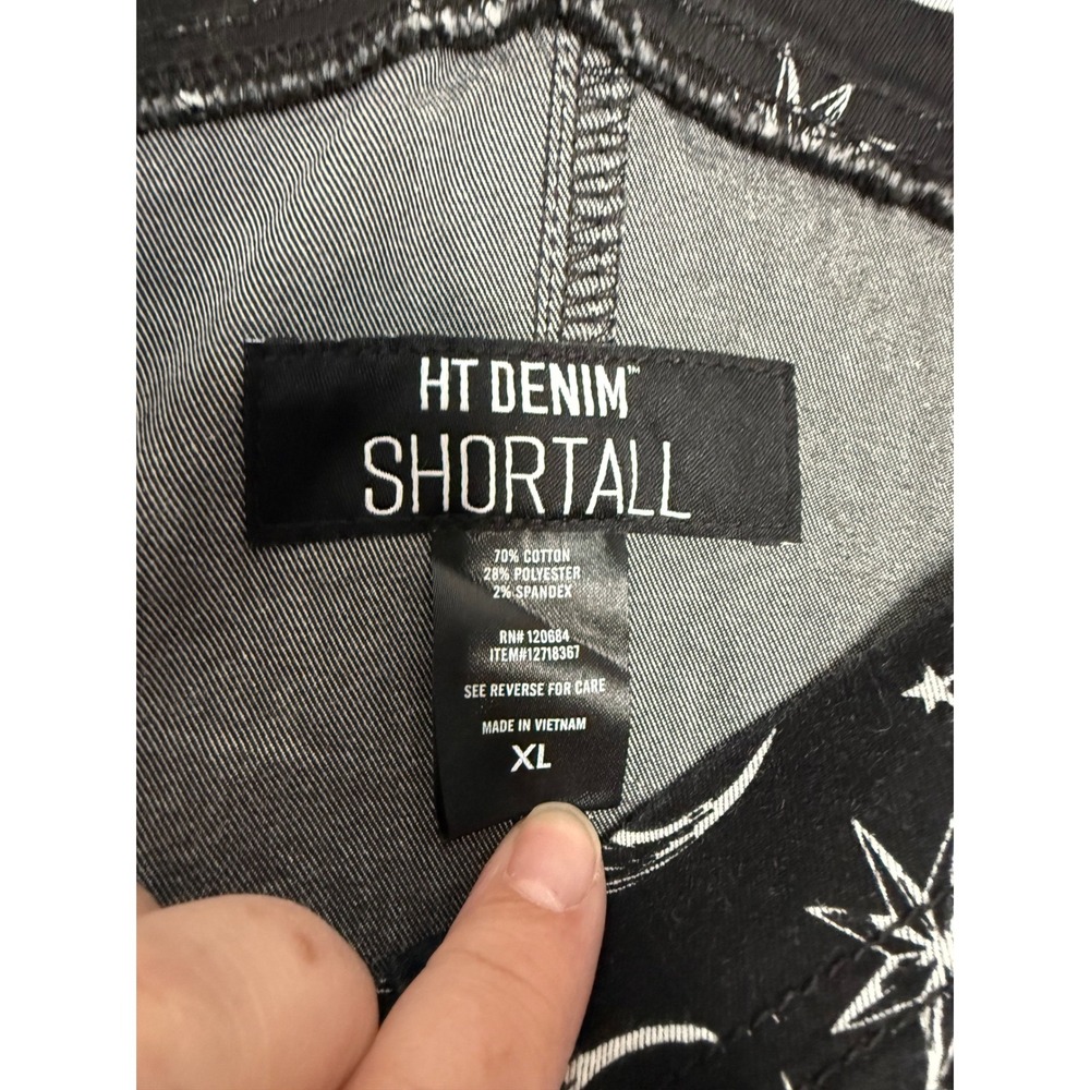 HT Denim Shortalls in black and white cosmic moons and stars overalls - Picture 2 of 7